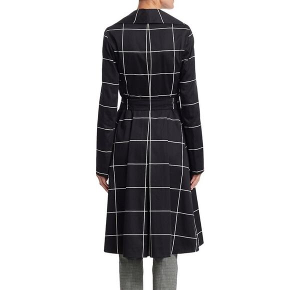 Akris Punto Black Big Grid Belted Trench Coat Size 14 - Picture 3 of 16